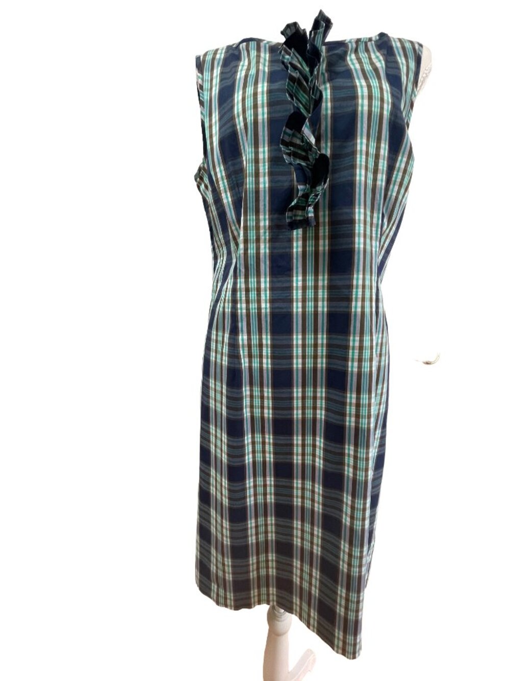 Talbots Plaid Ruffle Sheath Dress Size 8
